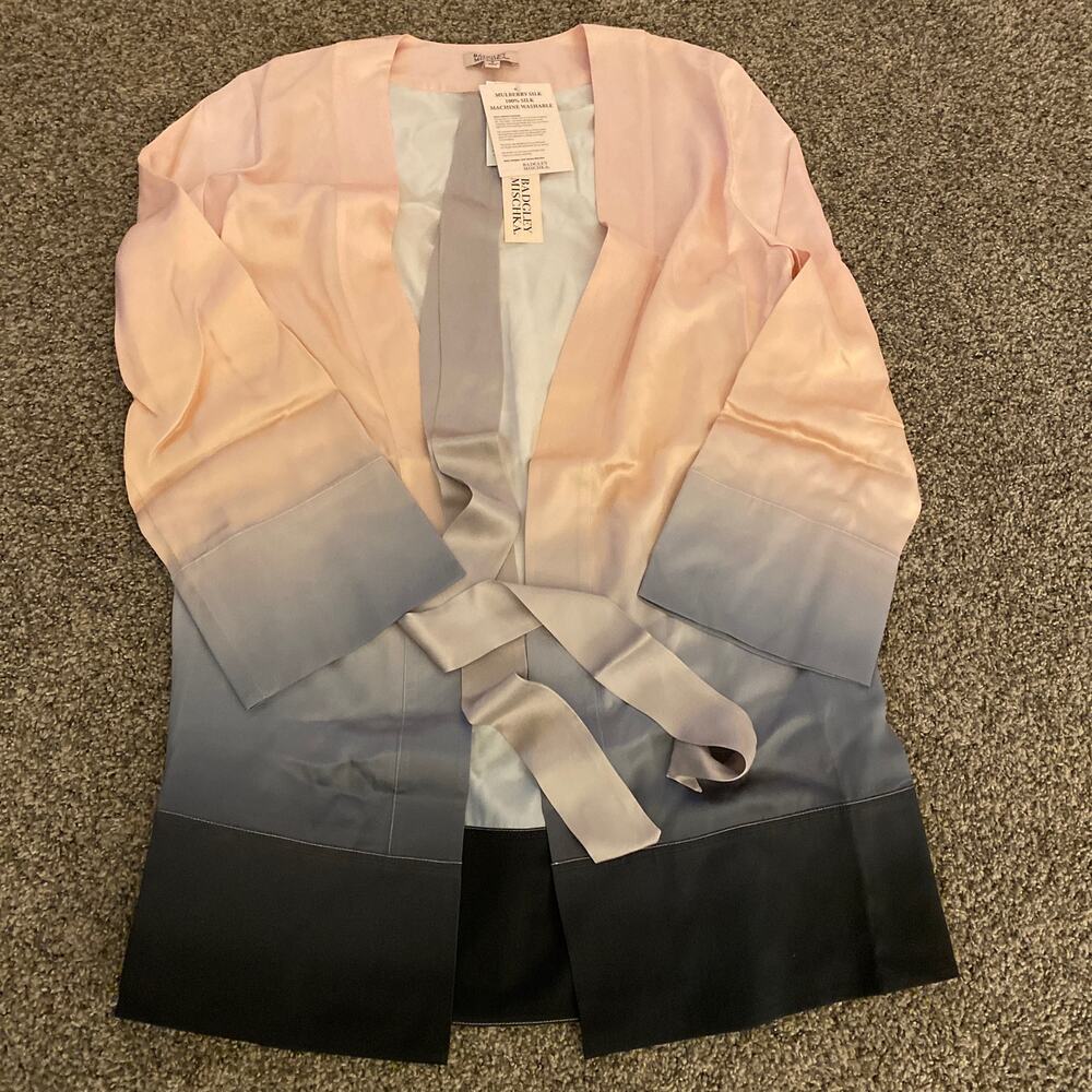 Badgley Mischka 100% Silk Peach/Grey Ombre Robe - S